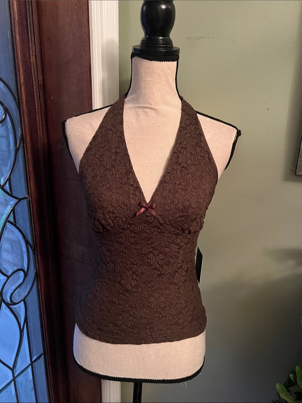 Forever 21 Brown Lace Halter Cami with Bow